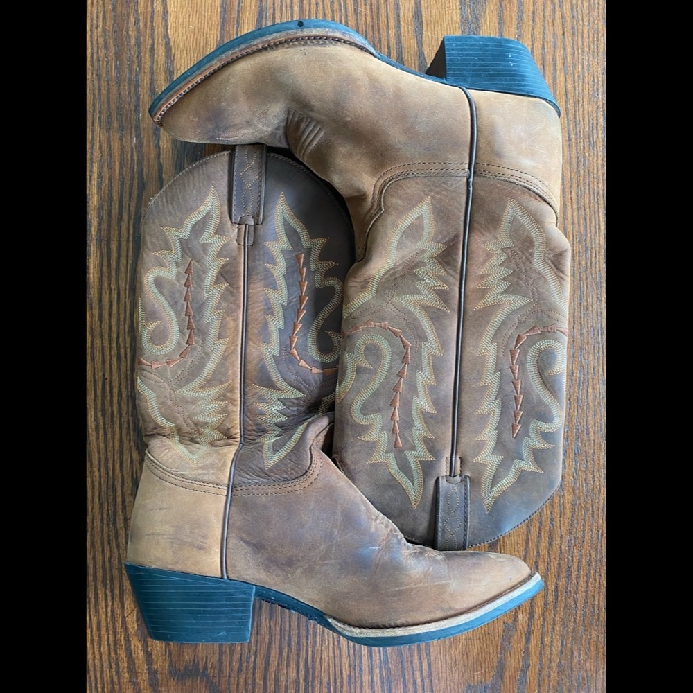 Justin Western Brown Leather Cowgirl Boots L4966 Pointed Toe WOMENS size 8.5C